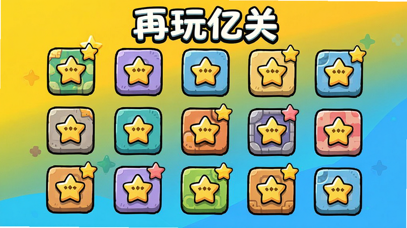 ��Ϸ�������ڹء��Ĺؿ�ѡ����棬��Ļ�����������࿨ͨ���ķ���ͼ�꣬ÿ��ͼ�����һ���ؿ�������ͼ��������Ǳ�Ǳ�ʾͨ���Ǽ�������Ϊ����Ļ�ɫ����ɫ���䣬���岼�����룬���ʸɾ���ͻ����Ϸ���ơ������ڹء����޶���Ԫ��