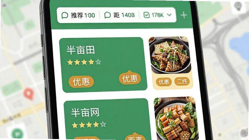 ��Ķ��ƽ̨�����Ƽ����棬�ֻ���Ļ��չʾ�����̼��б���ÿ���̼ҿ�Ƭ�������ơ����֡�������Żݱ�ǩ������Ϊģ����ͼ��������ɸѡ����������������ˬ����ɫ����ɫ����ƽ����ƣ����ʸ��壬�ɾ��޶���Ԫ�ء�