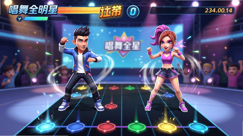 ���壺������ȫ���ǡ���Ϸʵ�ʶ�ս���棬������ҽ�ɫ������̨�Ͻ����赸�Ծ������֣���������Ϊ��������Ľ�ɫ����Ļ�·�Ϊ����ʽ����������Ϸ���ʾ��������÷֡��Ű棺��̬��Ϸ���棬��Ϣ���ֺ�����ս���������ҡ����3D��ͨ��Ⱦ����Ч����������������ϸ�ڣ���ɫ�赸���������������������ϣ�����ϴ����Ź���Ч���÷�����������Ŀ�����ʣ���֡�ʣ�������������Ч�ḻ�޴�ģ��