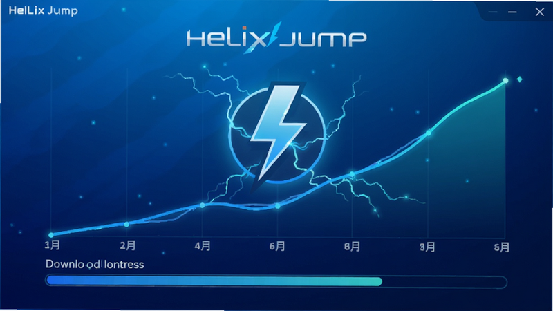 Helix Jump安装器下载加速界面,显示动态速度曲线图和下载进度条,背景为蓝色渐变,中央有闪电图标,整体风格炫酷科技感,画质高清流畅,无多余元素