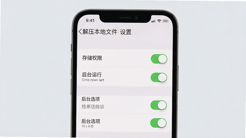 ���壺�ֻ���Ļ��ʾ��ѹ�����ļ����ý��棬ͻ���洢Ȩ�޺ͺ�̨ѡ����֣����й�ͼ���ֻ�����չʾ���Ű棺����ѡ���ÿ��ؿؼ�չʾ������ֱ�ۣ���񣺼������������Ϊǳ��ɫ��ϸ�ڣ���Ļ���С��洢Ȩ�ޡ�����̨���С������֣����ش��ڿ���״̬�����ʣ��ɾ��޶���Ԫ�ء�