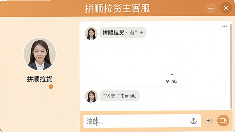 一张展示拼顺拉货主客服界面的截图,界面左侧显示客服头像和昵称,右侧是聊天窗口,底部有输入框,顶部有“拼顺拉货主客服”字样,整体色调温馨,画质干净