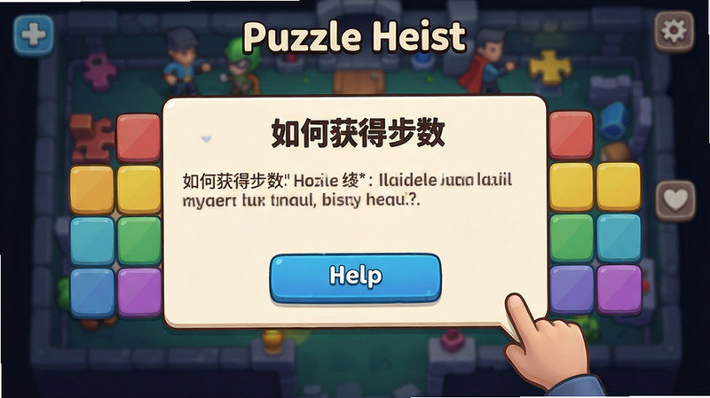 ���壺��Puzzle Heist����Ϸ�ʴ���棬һλ������ڲ鿴�����˵���������ģ������Ϸ�ؿ������֣�����������ʾ�Ի��������в�ɫ����װ�Ρ��Ű棺������������ť��Ŀ����񣺿�ͨUI������Ѻá�ϸ�ڣ��Ի������С���λ�ò������ı�������֡����ʣ����壬�ɾ����޶���Ԫ�ء�