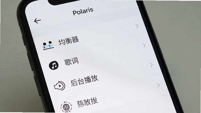 ���壺PolarisӦ�����ý����ͼ���ֻ���Ļ����ʾѡ���б������֣������з��ؼ�ͷ�͡�Polaris�����⣬�·�Ϊ���������Ű棺�б�ʽ��ÿ����ͼ������֣���񣺼�࣬ǳɫ���⣻ϸ�ڣ����Կ�������������������ʡ�������̨���š���ѡ����ʣ������ɾ����޶���Ԫ�ء�