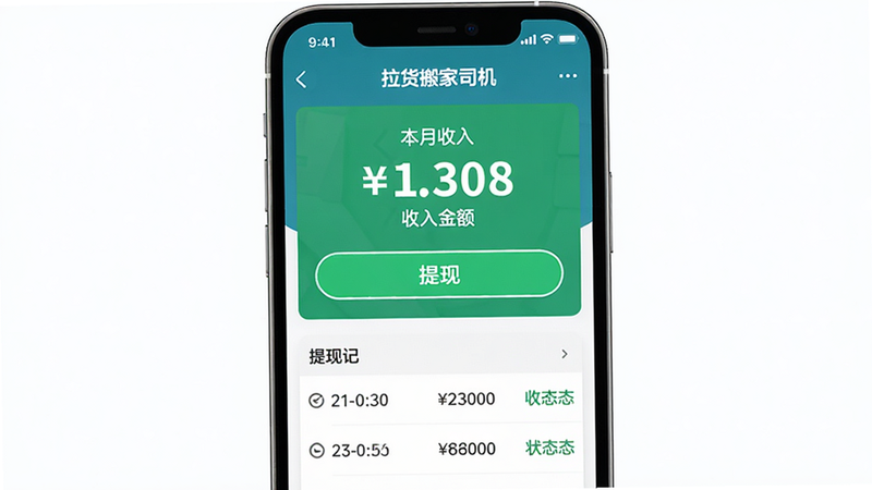 ���壺���������˾����APP�Ľ���ҳ�棬��ʾ����������ְ�ť�����֣��ֻ���Ļ���У��Ϸ���ʾ�����������֣��·������ּ�¼�б����Ű棺�����������ɫ����ͻ������񣺲���������ɫ����ϸ�ڣ�������ּӴ֣����ְ�ť��������¼�б���ʾʱ�䡢����״̬�����ʣ����壬�ɾ����޶���Ԫ�ء�