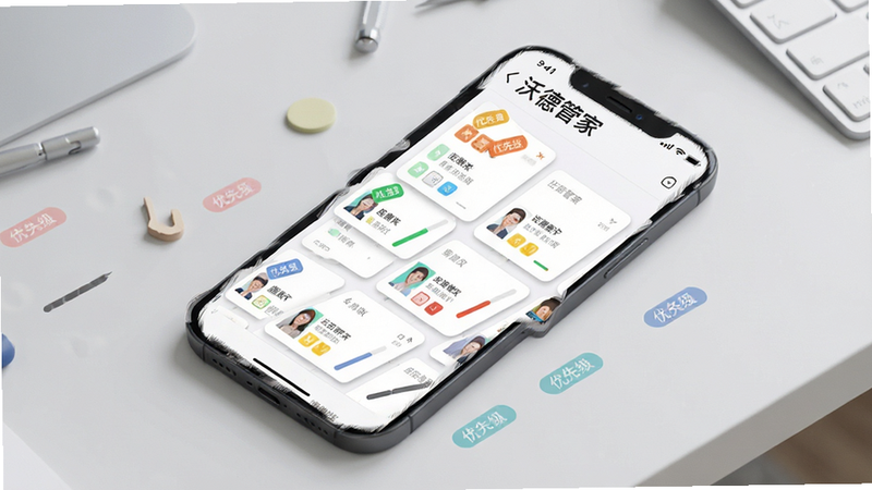 չʾ�ֵ¹ܼ�App�����񿴰����ĳ������ֻ���Ļ�ϳ��ֶ�������Ƭ����ͬ��ɫ��ǩ�������ȼ�������Ϊ�ɾ���ǳ��ɫ����̨���Ϸ��С��ֵ¹ܼҡ����������岼���������Ű����룬����ƽ����ϸ�ڰ�����Ƭ��Ӱ�ͽ����������ʸɾ��������޶���Ԫ��