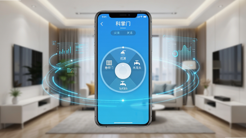 ��������Ϊһ����Ϊ�������š��İ�׿�ֻ�APP���棬����������ʾԲ�ο���ת�̣�ת�����С������š�����������ˮ��ͷ����ͼ�꣬����Ϊ�ִ���Լ�����ܼҾӿ������ֻ������ڻ������У���Χ�е���ɫ���ߺ������������ƣ�������Ƽ���ǿ������������ɫ�����������ʸɾ����޶���Ԫ�ء�