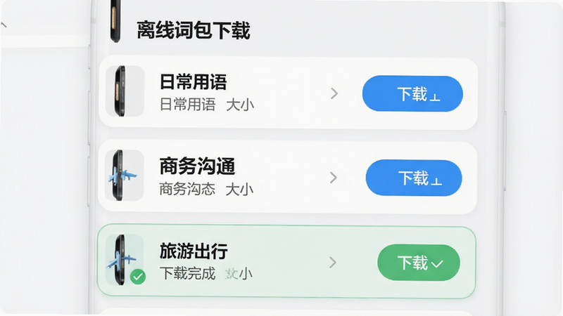 ���壺�ֻ�Ӧ���ڡ����ߴʰ����ء�ҳ�棬�б���ʾ���ճ����������ͨ�������γ��С��ȴʰ���ÿ���ʰ������ذ�ť�����֣��б�ʽ�������У�ÿ���ʰ���Ƭ�������ơ���С������״̬���Ű棺��ƬԲ����ƣ������ȡ���񣺼�Լʵ�ã�ɫ�����졣ϸ�ڣ�����һ���ʰ���������ɣ���ʾ�Թ�ͼ�ꡣ���ʣ����壬�ɾ����޶���Ԫ�ء�