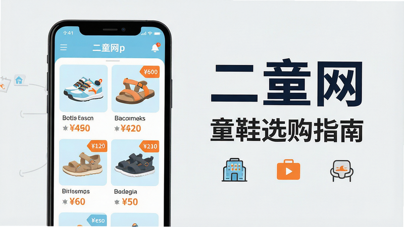 ���壺һ��������Ļ�������ֻ�����Ļ����ʾ��ͯ��App����ҳ��ҳ������ͯЬ��ƷͼƬ�ͼ۸���Ϣ�����֣��ֻ�λ�ڻ�������ƫ���Ҳ����״������֡���ͯ�����͡�ͯЬѡ��ָ�ϡ��������·��м���ͼ���׺���Ű棺������þ��й�ͼ��������Ϣ�����ֲ㣬��������Ŀ����񣺱�ƽ���廭���ɫ�����죬�Ե���ɫ�ͳ�ɫΪ��ɫ��������Ϊ�ɾ���ǳ��ɫ��ϸ�ڣ���Ļ�ϵ�ͯЬͼƬ�����ɼ������˶�Ь����Ь�ȿ�ʽ���۸��ǩ��Ŀ�����ʣ����壬�ɾ����޶���Ԫ�ء�