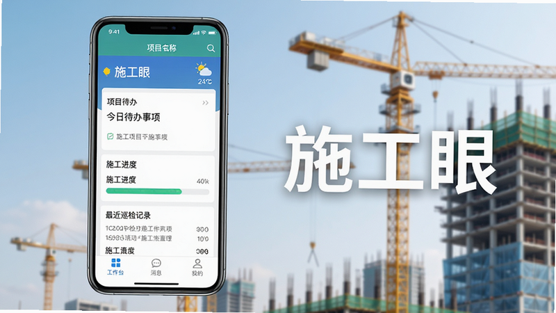 ͼƬ��չʾһ�������ֻ�����Ļ����ʩ����APP�������棬���涥������Ŀ���ƺ�������Ϣ���м��ǽ��մ������ʩ���������Լ����Ѳ���¼���ײ��С�����̨��������Ϣ�������ҵġ�����������ǩ���ֻ��Ҳ౳����ģ�����������ڽ���¥��������Ϊдʵ��Ӱ��񣬻���ɾ�������ͻ����ʩ���ۡ����֣����ʸ��壬�޶���Ԫ�ء�