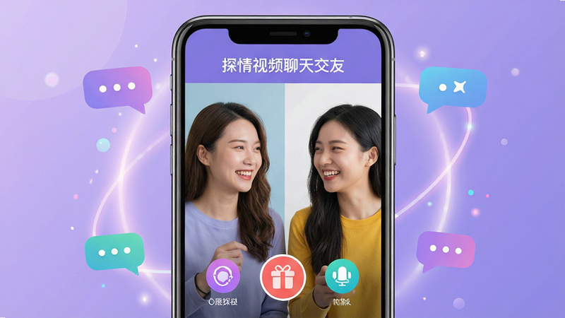 ���壺̽����Ƶ���콻�����������棬�ֻ���Ļչʾ��Ƶ���쳡�����������ڿ��ĶԻ������������ա���������ͼ�ꡣ���֣��ֻ����У�����Ϊ��ͽ�����ɫ�������й�Ч���������ݡ��Ű棺�ֻ���Ļ���������ɼ������幹ͼƽ�⡣����ִ���ƽ����ƣ�ɫ�����죬�Ƽ�������ܰ�в��档ϸ�ڣ���Ļ����ʾ��̽����Ƶ���콻�ѡ�����������Ц����Ȼ�����ʸ��塣���ʣ�4K���壬�ɾ����޶���Ԫ�ء�