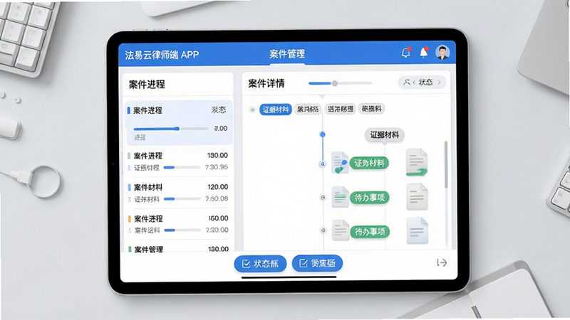 ���壺��������ʦ��APP�ġ��������������ܽ����ͼ���չʾ��һ��ƽ������ʾ�Ű���ʱ������״̬��ǩ�����֣�ƽ����Ծ��У���Ļ�����Ϊ�����б����Ҳ�Ϊ��������ʱ���ᣬ���·��й��ܰ�ť���Ű棺��������ʹ�����ģ��硰�������̡�����֤�ݲ��ϡ��������������������������η�������񣺱�ƽ��UI��ƽ����΢������Ӱ��ɫ�������׻�Ϊ����������졣ϸ�ڣ���Ļ���н�������������Ǻ��ļ�����ͼ������Ϊǳ��ɫ���档���ʣ��������ȣ��ɾ��޶���Ԫ�ء�