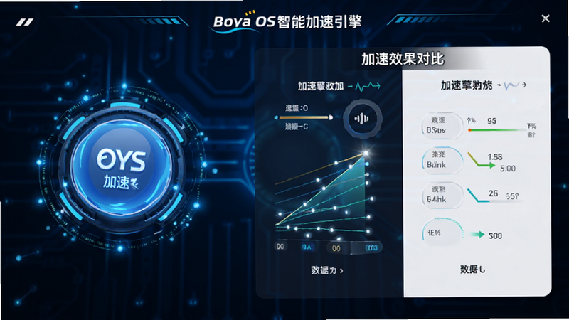 չʾBoya OS���ܼ������湤��״̬�Ķ�̬���棬���Ϊ���ٰ�ť���Ҳ���ʾ����Ч���Ա����ݣ�����Ϊ�Ƽ�����Ч���������ҶԳƣ����Ϊ3D��Ⱦ��ϸ�ڰ����ٶ��ߺ͹�㣬���ʸ��壬�ɾ��޶���Ԫ��