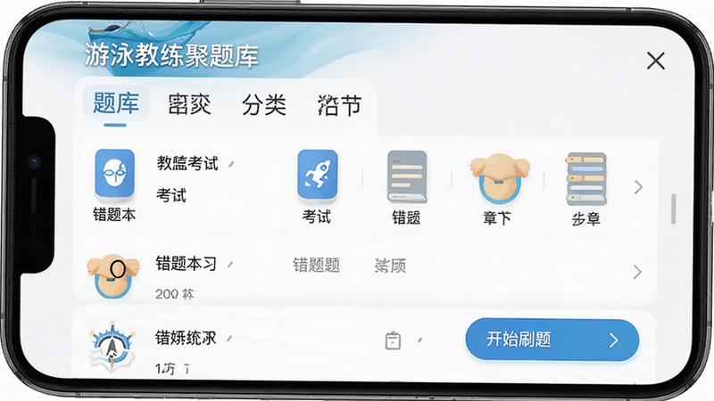 һ��չʾ��Ӿ���������APP������ĸ����ͼ������Ϊ�ֻ���Ļ��������ʾ����б��������ǩ�Ϳ�ʼˢ�ⰴť������������������ִ���ϸ�ڰ���ģ�⿼�ԡ����Ȿ���½���ϰ��ͼ�꣬���������ɾ����޶���Ԫ�أ���Ļ������Ϊ����Ӿ��������⡱