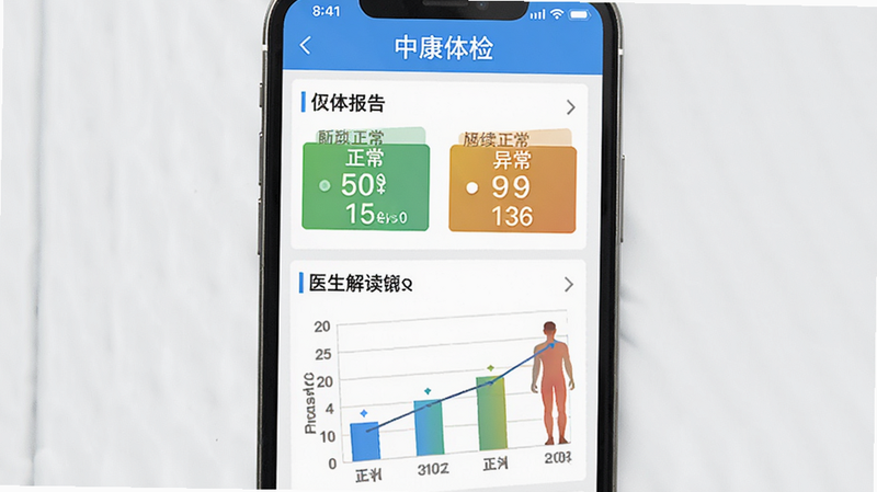 �п����app�����ѯҳ�棬�ֻ���Ļչʾ��챨�浥����������ָ����ֵ��ҽ�������ͼ����������ɫ�����������쳣��������࣬�ɾ��޶���Ԫ��