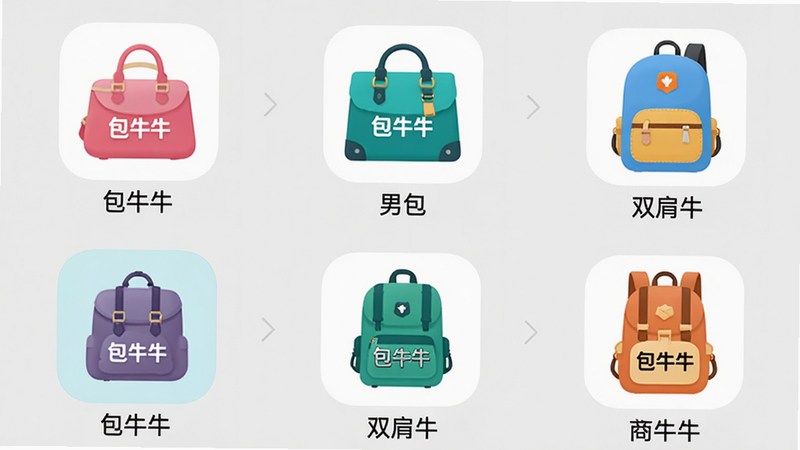 ���壺��ţţApp����Ʒ������棬չʾŮ�����а���˫����ȶ������ͼ�ꡣ���֣�������þŹ��񲼾֣�ÿ��ͼ���·������ı�ǩ���Ű棺ͼ��Բ��ɫ�����ޣ�����Ϊǳ��ɫ����񣺱�ƽ����ƣ�����ִ���ϸ�ڣ�ͼ�����С���ţţ��Ʒ��Logo�������������Ӿ�������ȷ�����ʣ����壬�ɾ����޶���Ԫ�ء�