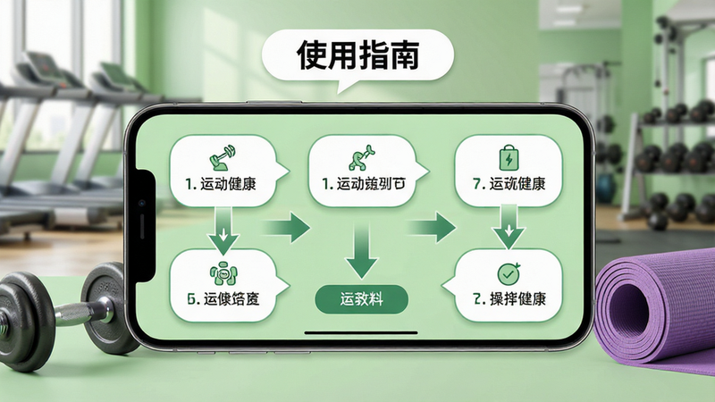 ���壺�ֻ�������ʾ�˶���������Ӧ�õ�ʹ�ý̳̽��棬�в���ָʾ��ͷ����Χ���˶�װ�������塢�٤�棩�����֣��ֻ����У��̳������ݷ�ʽչʾ�������裬����Ϊǳ��ɫ���Ű棺�������ּ�࣬����Сͼ�꣬�����С�ʹ��ָ�ϡ����⡣��񣺽�ѧ���ͼ�Ľ�ϣ������׶���ϸ�ڣ���ͷָ��ؼ���ť��������ģ���Ľ���������������ɾ������ʣ����壬���߳��㣬�޶���Ԫ�ء�