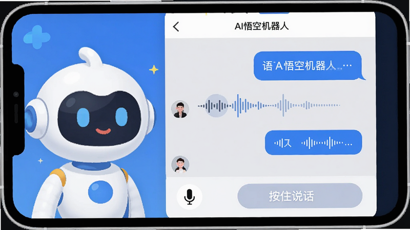 ��������Ϊ��AI��ջ����ˡ�App�������Ի����棬��ɫ�����˿�ͨ����λ����Ļ��࣬�Ҳ���ʾ�Ի����ݣ�����Ϊǳ��ɫ���촰�ڣ��ײ�����˷�ͼ��͡���ס˵������ť�����岼�ּ�����������Ϊ��ƽ��UI��ƣ�ϸ�ڰ����������ζ��������ʸɾ��������޶���Ԫ��