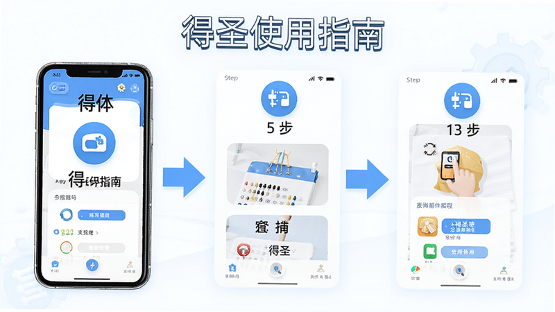 ���壺��ʥAppʹ�ý̳�ʾ��ͼ�������ֻ���������裬���֣��ֲ�չʾ���Ű棺�����ͷ��������񣺽�ѧ���ϸ�ڣ�ÿ����ͼ�꣬���֡���ʥʹ��ָ�ϡ������ʣ����壬�ɾ����޶���Ԫ��