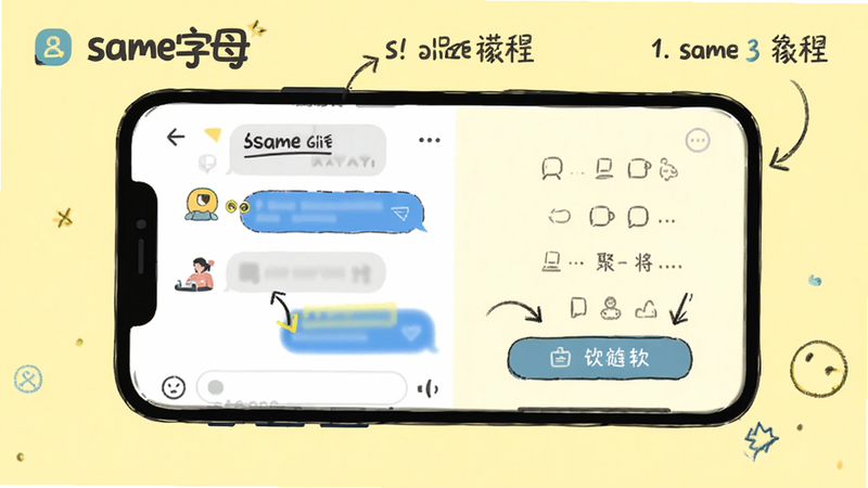 same��ĸʹ�ý̳̲�ͼ���ֻ�����չʾ��������빦�ܰ�ť������Ϊǳ��ɫ���ֻ����ͷ��ע�ؼ��������裬������ˣ�������same��ĸ��Logo�����廭�ʣ��޶���Ԫ��