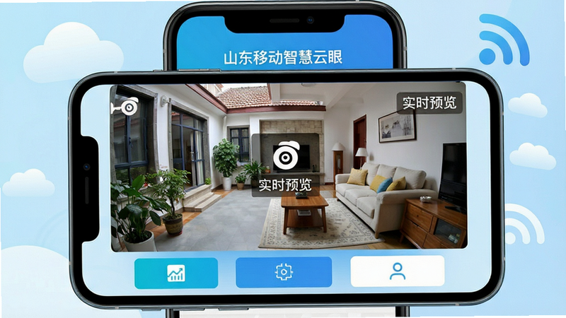���壺ɽ���ƶ��ǻ�����APP���ֻ���Ļ��չʾʵʱ��ػ���Ľ��棬��������������ͥԺ����������������·��й��ܰ�ť�����֣��ֻ����У���Ļ����ͻ��������Ϊ����ɫ���䣬��Χ���ƶ�������ź�ͼ�ꡣ�Ű棺�ֻ�ģ�ʹ����Ŀ������Ԫ�������ɱ档����ִ��Ƽ��У���ƽ����ƣ�ɫ��������ϸ�ڣ��ֻ���Ļ��ʾ��ɽ���ƶ��ǻ����ۡ�������������������ͷͼ��͡�ʵʱԤ�������֣����ʸ��壬�ɾ��޶���Ԫ�ء�