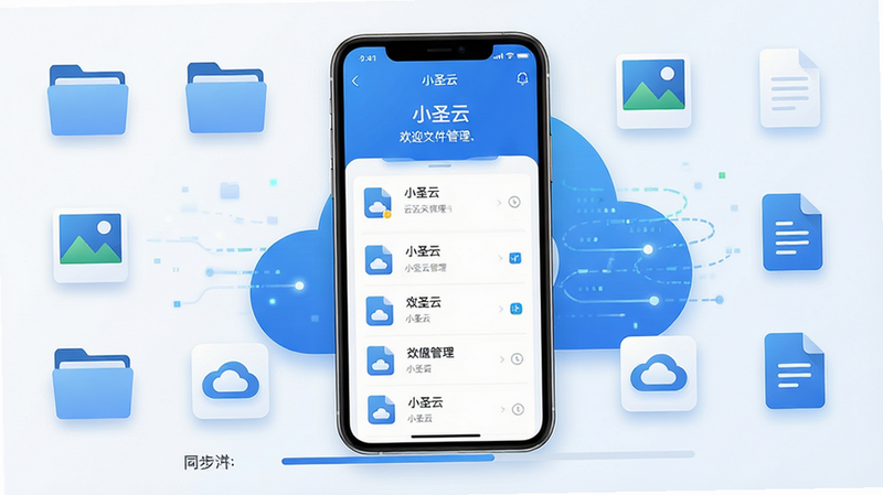 ���壺Сʥ��App��չʾ���棬�ֻ���Ļ��ʾ�ƶ��ļ������б��������ǳ�����ƶ��������������֣��ֻ����У���Ļ���������ɼ�����Χ�������ļ��С���Ƭ���ĵ���ͼ�꣬�·���ͬ�����������Ű棺����ͻ����ͼ���������У�����ƽ�⡣����ִ���ƽ����ƣ�ɫ�����£�����ɫ�Ͱ�ɫΪ��ɫ�������������Ӱ�����ֿƼ�����רҵ�С�ϸ�ڣ���Ļ����ʾ