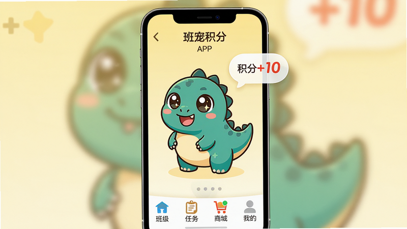 ���壺������APP�����棬չʾ�ɰ��Ŀ�ͨ����ͻ������֡����֣��ֻ���Ļ������ʾһֻԲ������Q��С�������Ա��С�����+10���ĸ������ݣ��ײ��ǡ��༶�������񡱡��̳ǡ����ҵġ��ĸ�����ͼ�ꡣ�Ű棺�������࣬ͼ���Сһ�£����ֱ�ǩ��������񣺱�ƽ����ͨ�廭�磬��ɫ������ů������Ϊ����ɫ���䡣ϸ�ڣ������۾����������β�����𣬱��鿪�ģ����������ú�ɫͻ�������ʣ����壬�ɾ����޶���Ԫ�ء�