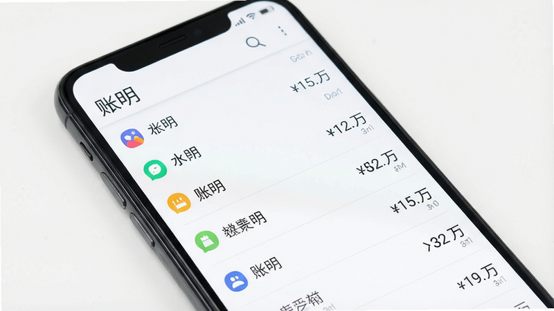 一张展示账明安卓版记账软件核心界面的高清图片,主体为手机屏幕内呈现的简洁收支明细列表,布局清晰,排版整齐,风格扁平化设计,细节包含彩色分类图标与金额数字,画质细腻干净,无多余元素,屏幕上方有“账明”二字
