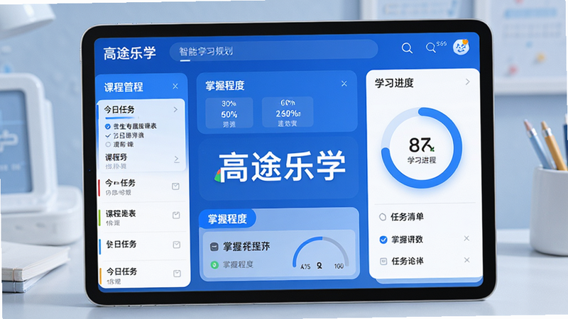 ���壺��;��ѧApp������ѧϰ�滮ҳ�棬��ʾѧ��ר���γ̱��������嵥�������С���;��ѧ�����������֣�ƽ����Ժ���չʾ�����Ϊ�γ��б����Ҳ�Ϊѧϰ���Ȼ����Ű棺��Ϣ�㼶���������ݿ��ӻ�����񣺿Ƽ�����ɫ������Ƭʽ���֡�ϸ�ڣ��������������񡱡������ճ̶ȡ��ȱ�ǩ�����ʣ����壬�޶���Ԫ�ء�