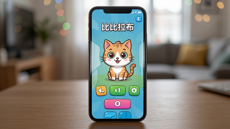 �ֻ���Ļ��ʾ���ȱ���������Ϸ�����棬��Ļ����һֻ��ͨè��ͼ������ܰ�ť���ֻ����������ϣ�������ģ�������ڻ������������дʵ��Ӱ���������У�����������ϸ�ڰ�����Ļ������ֻ��߿򣬻��ʸ��壬�ɾ��޶���Ԫ�ء�