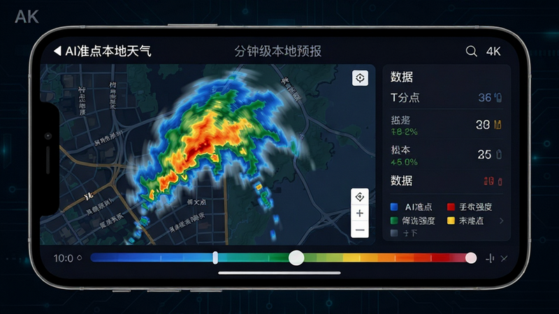 ���壺�ֻ�������ʾ��AI׼�㱾���������ķ��Ӽ���ˮԤ�����棬��ͼ�ϵ��Ӳ�ɫ�״�ز��������ײ���ʱ���Ử�������֣��ֻ�����չʾ�����Ϊ��ͼ���Ҳ�Ϊ������壬����Ϊ��ɫ�Ƽ�����Ű棺ʱ������������ɫ�ݶȴ���ɫ����ɫ��ʾ��ˮǿ�ȣ�ͼ������������ִ��Ƽ��У����ݿ��ӻ�������ˡ�ϸ�ڣ���ͼ�Ͻֵ������������״ﶯ��������ʱ������϶������������ࡣ���ʣ�4K���壬����ϸ�壬�ɾ����޶���Ԫ�ء�