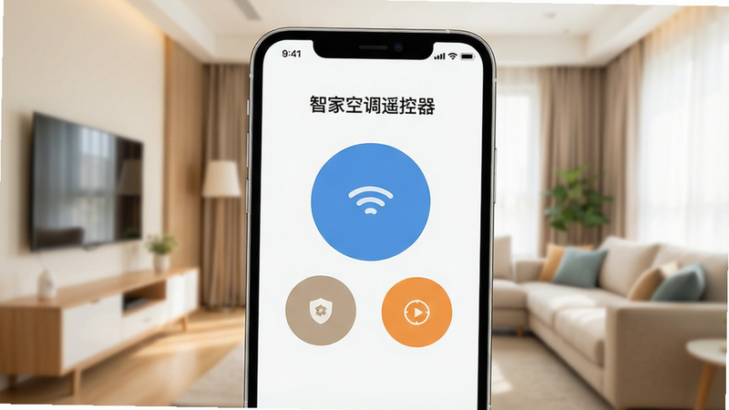 һ�Ÿ����ֻ���ͼ��չʾ�Ǽҿյ�ң����APP�ļ�������棬��������ܰ�������ִ��������ֻ���Ļ��������ʾ���Ǽҿյ�ң�����������ͼ������Բ�ι��ܰ��������沼����ˬ������ƽ�������ʸɾ����޶���Ԫ�ء�