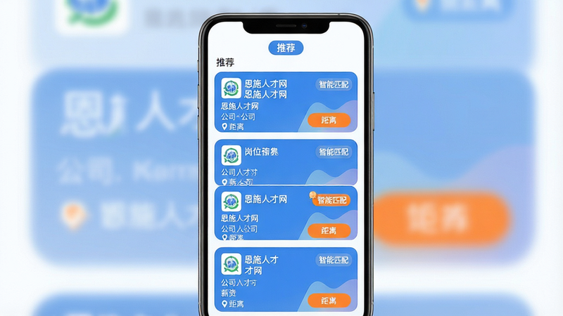 ���壺�ֻ�App����չʾ�����Ƽ�ְλ�б��������С��Ƽ�����ǩ���·�Ϊ���ְλ��Ƭ����Ƭ����ʾ����ʩ�˲�����Logo�����֣��ֻ��������У��������б���ʽ���У���Ƭ���еȾ�����������ˬ���Ű棺��Ƭʽ���֣�Բ����ƣ�ÿ����Ƭ������λ���ơ���˾��н�ʡ����룻����ִ���Լ��������ɫ�������ɫ��ť��ϸ�ڣ���Ƭ���С�����ƥ�䡱Сͼ�꣬��������΢���䣻���ʣ����塢�ɾ����޶���Ԫ��