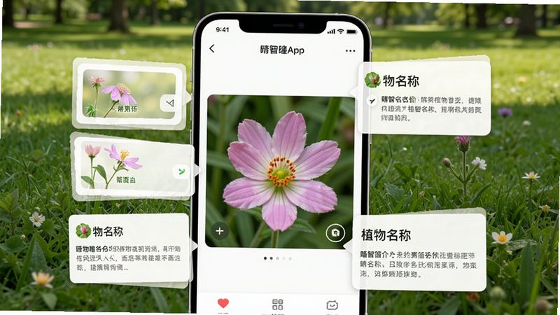 ����Ϊ����ͫAppʶ��һ�仨�Ľ��棬��Ļ�����ǻ�����д����Χ����ʶ������Ƭ������ֲ�����ƺͼ�飬�����ǹ�԰�ݵأ�������ÿ�Ƭʽ���֣�ɫ����Ȼ������ϸ�壬�޶���Ԫ��