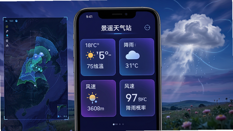 չʾ����ң����վ��ʵʱ���ݸ��»��棬�ֻ���Ļ�Ŵ���ʾ�¶ȡ�������ʡ����ٵȶ�̬���ݿ�Ƭ������Ϊ��̬����������������״��ͼ��������Ƽ��У�����ɫ�����������ҶԳƣ�ϸ�ڷḻ�����ʸ���ɾ���