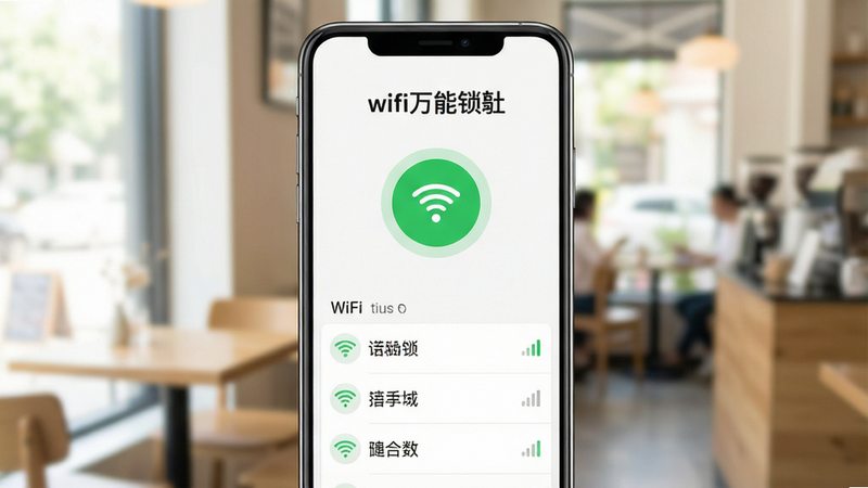 һ�Ÿ���������ֻ���Ļ��ͼ����Ļ����ʾwifi�������׵������棬���涥���С�wifi�������ס��������м�����Ŀ��Բ�����Ӱ�ť���·��г��������õ�WiFi�б���ÿ��WiFi����ź�ǿ��ͼ������ƣ�������ģ���Ŀ��ȹݳ������������������������ִ������ʸɾ��޶���Ԫ��