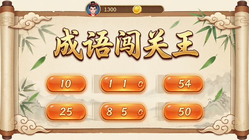 ���壺���ﴳ������Ϸ�����棬չʾһ���ŷ���������������С����ﴳ��������ɫ���ֵ���Ϸ���⣬�·���������������Ĺؿ���ť�����֣���������й�ͼ���������ϣ��ؿ���ť������״�ֲ����Ľ�������װ�Ρ��Ű棺��ϷUI�������Ϊ�鷨�壬��ť����Բ�Ǿ��Σ����г�ɫ�����Ч������й��磬����ˮī�⾳��ɫ�����׻ơ����Ϊ����ϸ�ڣ�ÿ���ؿ���ť����ʾ���ֱ�ţ�������Ʈ�����Ҷ�����������ͷ��ͽ���������ʣ�������Ⱦ��ϸ���������޶���Ԫ�أ��ɾ����ࡣ