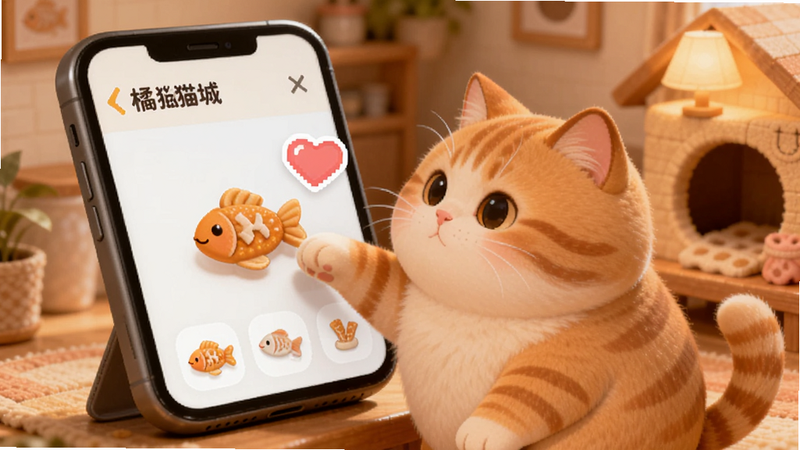 ��è��APP��������è���������Ԥ��ͼ������������һֻԲ��������ɫè�������צ�Ӵ�����Ļ�ϵ�С��ɣ��Ա��а�����״�����ܶ�ͼ�꣬��������ܰ��è�ݣ����廭��ϸ�壬ɫ����ͣ�UI�����࣬���ʸ��壬�ɾ��޶���Ԫ��