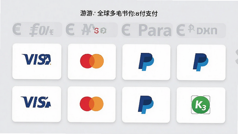 ��ȫ������֧�����棬չʾ����ת������֧����ʽͼ�꣬��Visa��Mastercard��PayPal�ȣ�����Ϊǳ��ɫ����Ƭʽ���֣�ͼ���������У���Ƽ���ִ��������������ɾ��޶���Ԫ��