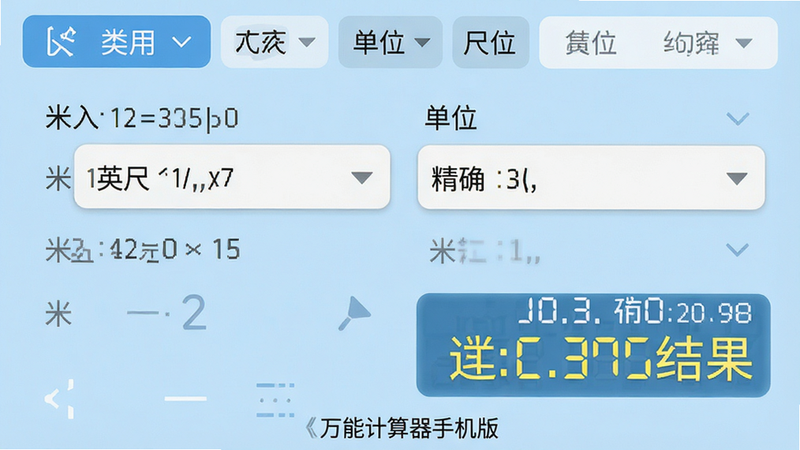 ���壺���ܼ������ֻ��浥λת�����棬��ʾ���ȵ�λת�������֣��Ϸ�Ϊת�����ѡ���м�Ϊ������ֵ�͵�λ�����˵����·�Ϊת�������������в��֡��Ű棺��λ�б����룬ת�����ͻ����ʾ������Ϊǳ��ɫ�������ˬʵ�÷磬ͼ���ࡣϸ�ڣ���ʾ�ס�Ӣ�ߡ�Ӣ��ȵ�λ�������ȷ�������ע�����ܼ������ֻ��桱�����ʣ�������Ⱦ���ɾ����޶���Ԫ�ء�