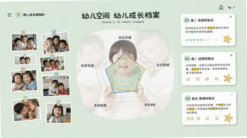 һ��չʾʦ�׿ռ��׶��ɳ��������ܵĽ��棬��������Ϊһ���׶��ĳɳ������״�ͼ����Χ��������Ƭǽ�����￨Ƭ������Ϊ����ɫ������Լ�ִ������ʸ��壬�޶���Ԫ�ء�