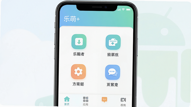 生成一张乐萌+安卓应用的主界面预览图,主体为手机屏幕,布局简洁,顶部显示