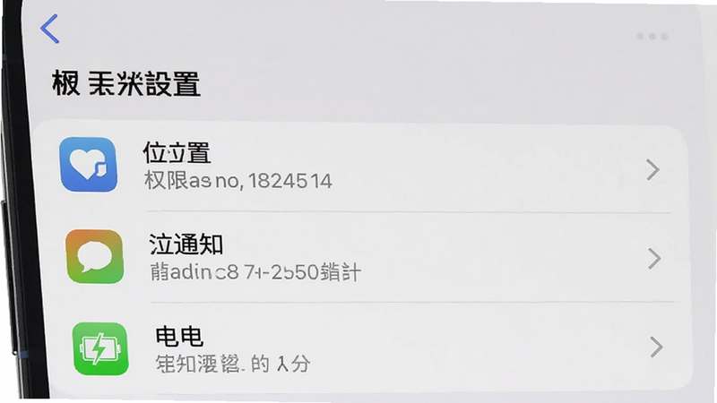 主体为手机设置界面截图,显示'天天约'应用权限管理页面,布局为列表形式,排版整齐,风格为iOS与Android混合UI,细节包含位置、通知、电池选项,画质高清,干净,文字'权限设置'清晰