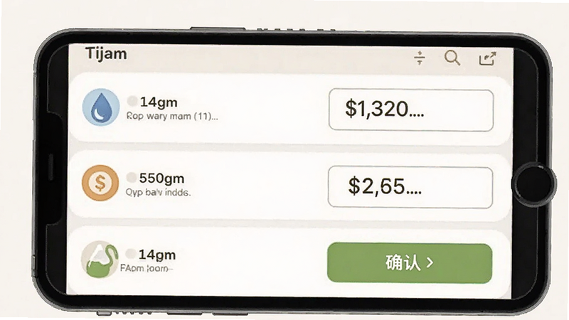 主体为Tijam账单缴纳界面,布局采用列表形式展示水电燃气图标,排版紧凑有序,风格温馨实用,细节处有清晰的金额输入框与确认按钮,画质清晰,干净背景,无多余装饰