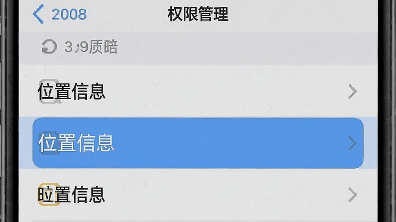 一张手机设置界面的示意图,显示权限管理列表,其中“位置信息”选项被高亮选中,背景为浅灰色,文字清晰,风格简洁,无其他干扰元素