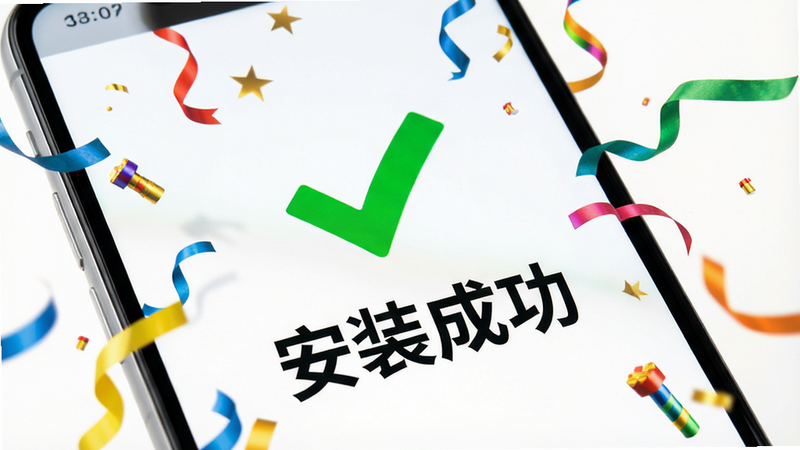 �ֻ���Ļ��ʾ��װ��ɽ��棬������һ����ɫ�ĶԹ�ͼ�꣬��Χ�вʴ�Ʈ��������Ϊ�����İ�ɫ�������ףϲ�ã�ϸ�������������������ɾ��޶���Ԫ�أ����֡���װ�ɹ�����Ŀ