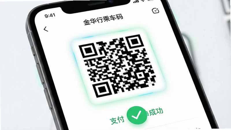 ����Ϊ�ֻ���Ļ��д��չʾ�����С�APP�ڵĳ˳���ҳ�棬����Ϊ���½ṹ���Ϸ�Ϊ����״̬�����м�Ϊ�޴�Ķ�̬��ά�룬�·�Ϊ��֧���ɹ�������ɫ�Թ����������Ϊ�Ƽ������׺�����ϣ�ϸ�ڴ��ɼ���ά���Ե��͵Ĺ�ӰЧ�������֡����г˳��롱λ�ڶ����������������ɾ����޶���Ԫ��