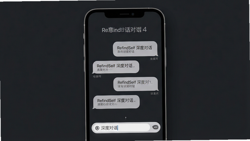 潜意识对话界面,主体为手机屏幕,布局为聊天气泡样式,背景为深灰色,排版为左右交替,风格神秘而安静,细节包含文字输入框,画质细腻,干净,无多余元素,文字显示