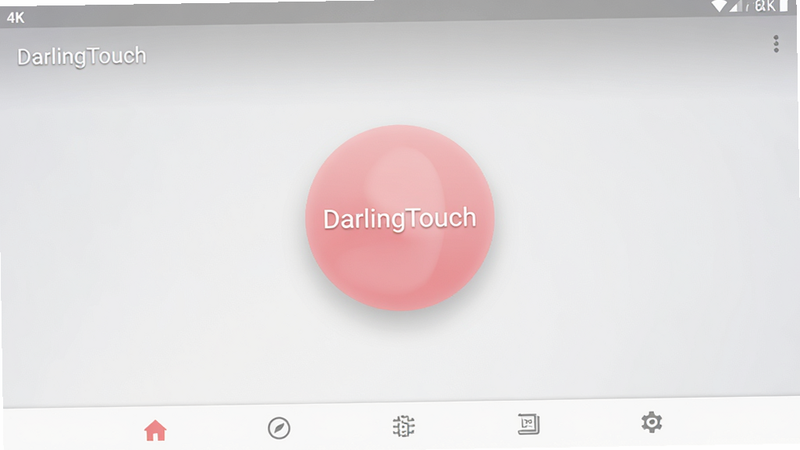 DarlingTouch 安卓应用主界面全景图,主体为居中悬浮的柔和粉色圆形图标,背景为浅灰白色渐变,布局简洁大方,排版清晰,风格为现代极简主义 UI 设计,细节包含底部导航栏和顶部状态栏,画质高清 4K,干净,无多余元素,文字标注“DarlingTouch”