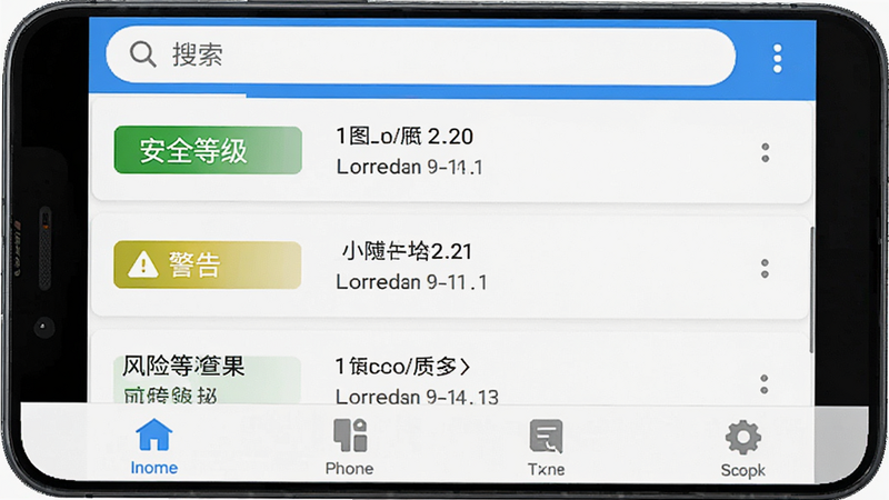 一张高清手机屏幕截图,主体为Lo查查安卓应用界面,布局清晰,顶部显示搜索栏,中间展示查询结果列表,包含风险等级标识(如绿色安全、黄色警告),底部为导航栏,整体风格简约现代,白色背景,蓝色主色调,文字清晰可见,画质高清,无多余装饰元素